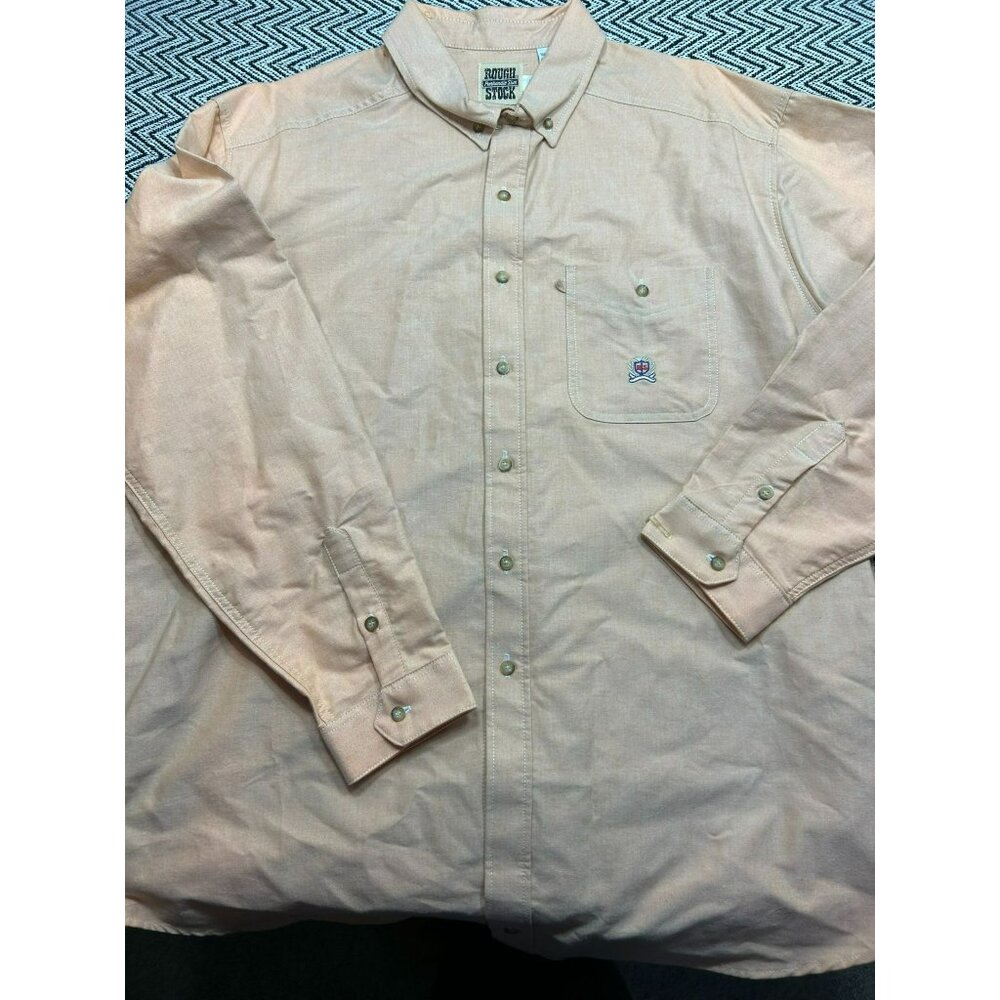 Rough Stock Panhandle Slim Mens XXL Tan Button-Up Long-Sleeve Shirt With Embroid - Picture 2 of 6